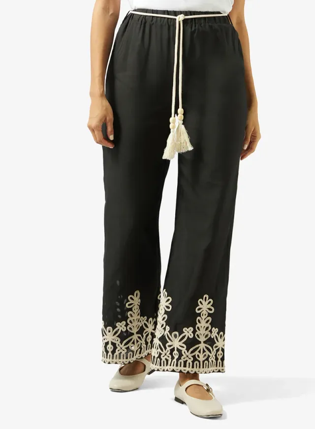 Embroidered Hem Trousers