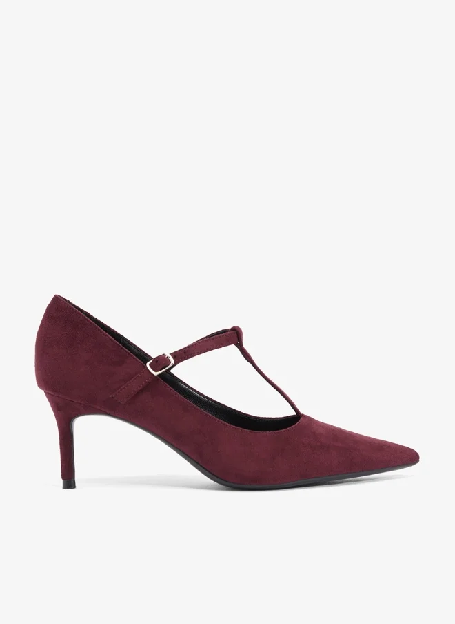 Classic Buckle Strap Mid Heel Pumps Burgundy
