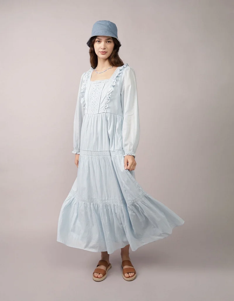 AE Embroidered Tiered Midi Dress