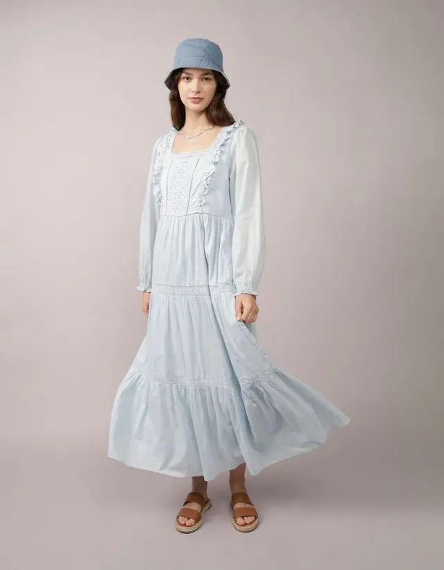 AE Embroidered Tiered Midi Dress