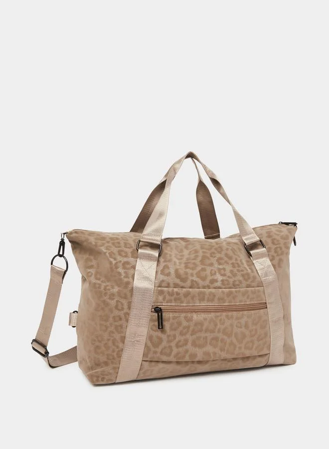 Leopard Print Gym Bag Light Beige