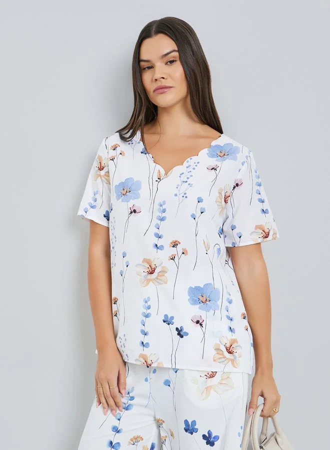 Floral Print Short Sleeve Top White