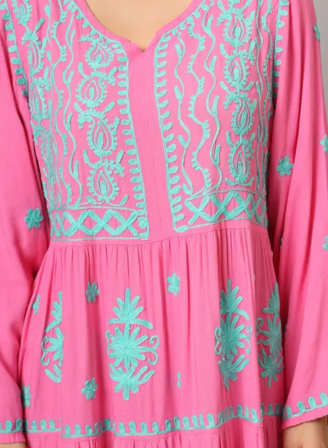 Turquoise Cotton Embroidered Jalabiya for Women - Plus Size – image 5