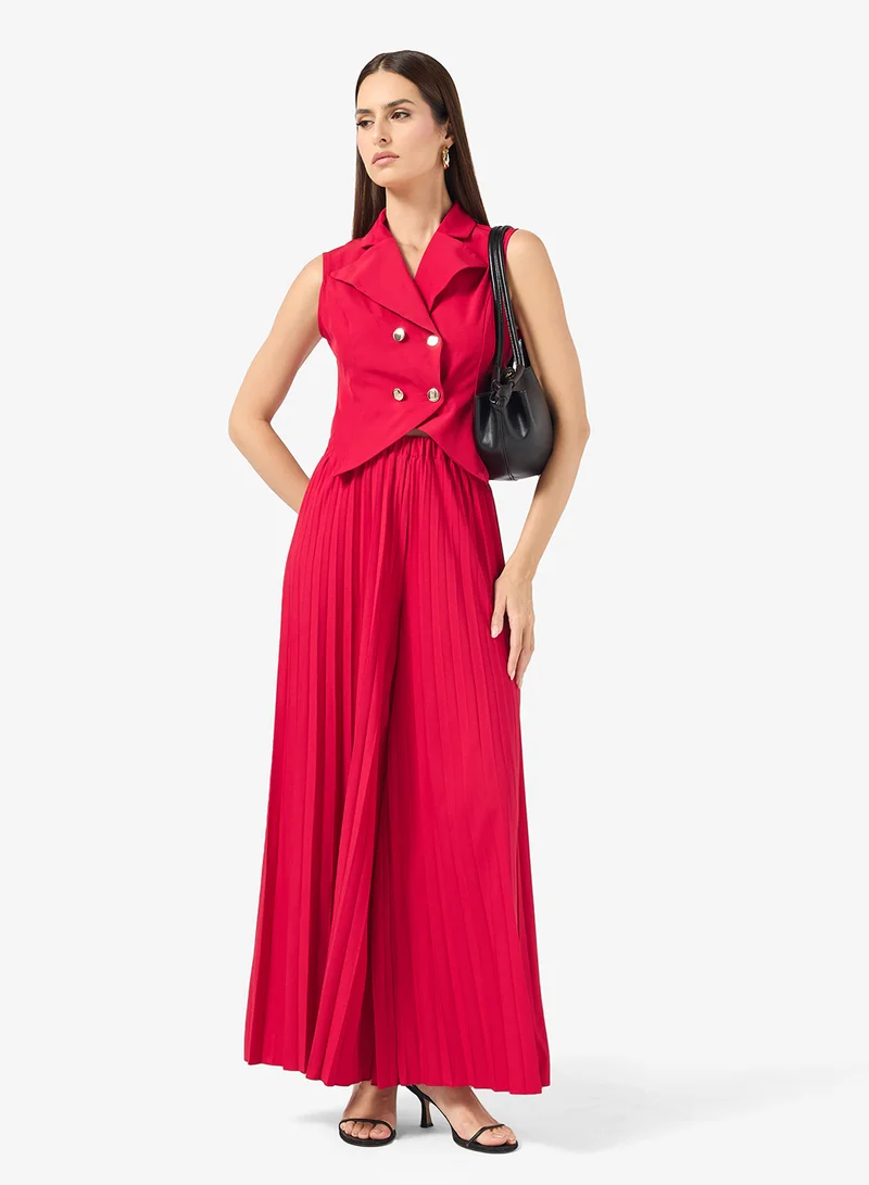 Pleated Vest and Pant Set Red