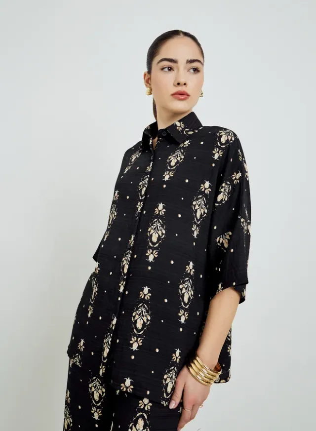 Printed Shirt & Pants Co-Ord Set - Black – image 5