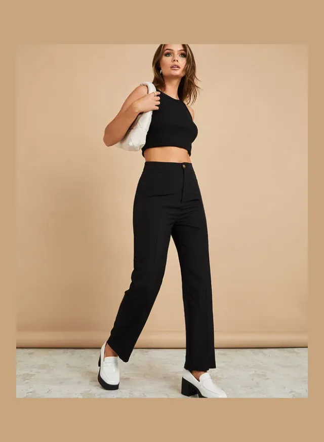 Styli Women's Black High-Rise Straight Leg Trousers – image 2