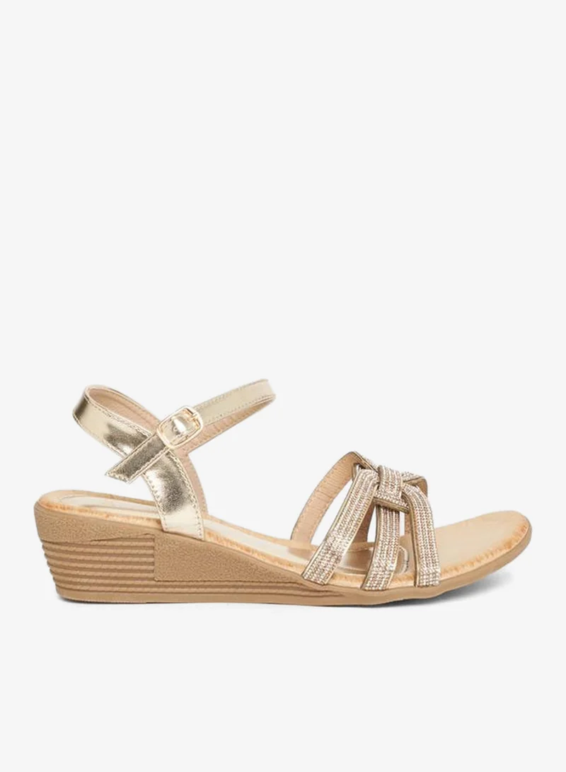 Embellished Ankle Strap Wedge Sandals Mustard Yellow