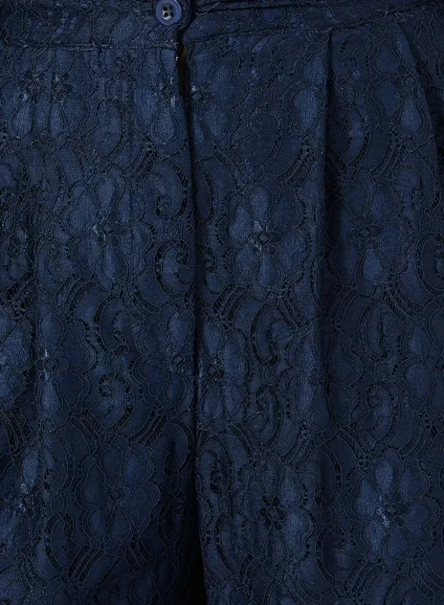 Mid Rise Wide Leg Lace Pants Deep Navy Blue – image 3