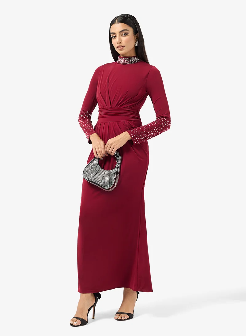 Embellished Neck Draped Dress