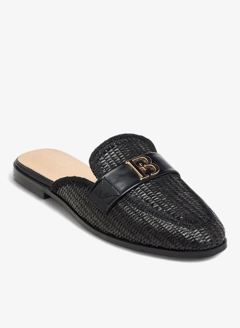 Women's Textured Metal Accent Slip-On Mules Black