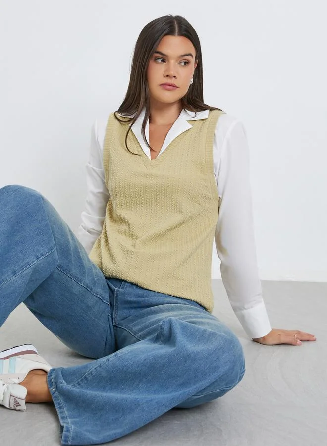 Styli Women's Knitted Layering Shirt Green