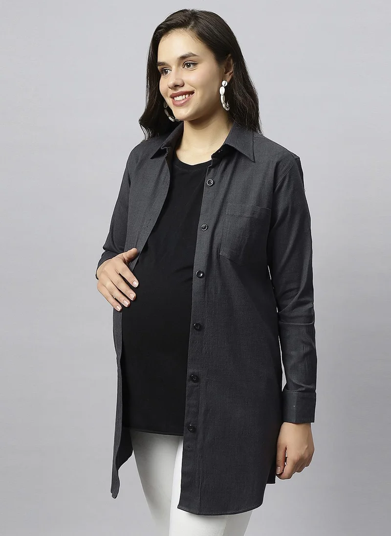 Women's Long Maternity Shirt Charcoal Gray