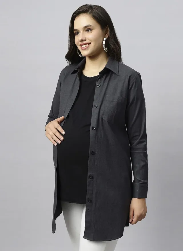 Women's Long Maternity Shirt Charcoal Gray
