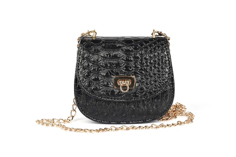 Embossed Small Bag with Gold Lock Black