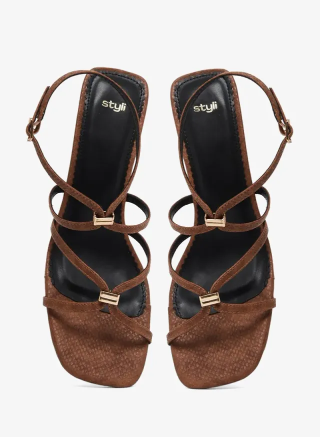 Metal Trim Strappy Sandals Brown – image 5