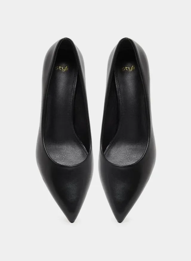Pointed Toe Kitten Heel Court Shoes Black – image 3