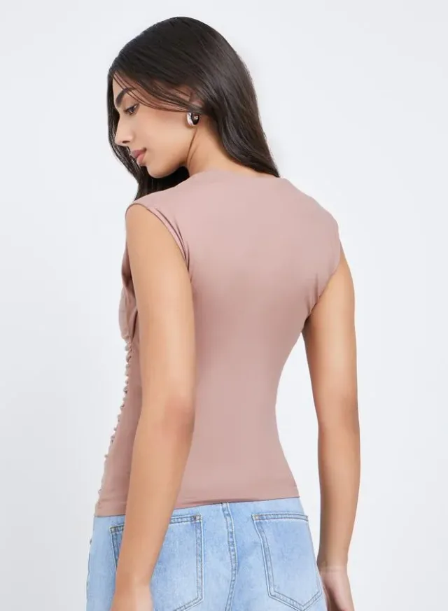 Square Neck Fitted Knit Top Pink – image 5