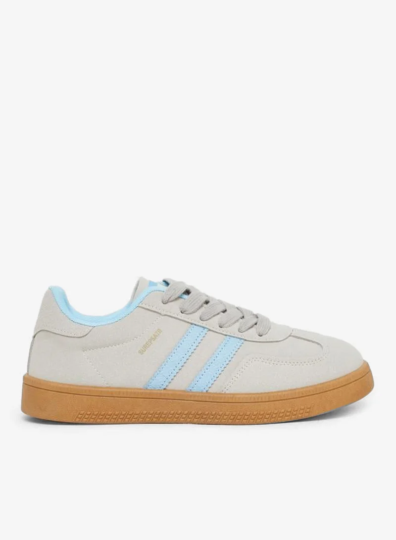 Striped Lace Up Flatform Sneakers White