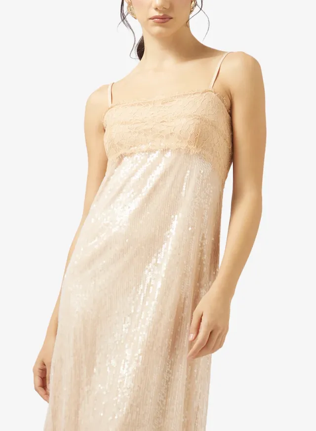 Champagne Sequin Embellished Midi Slip Dress – image 3