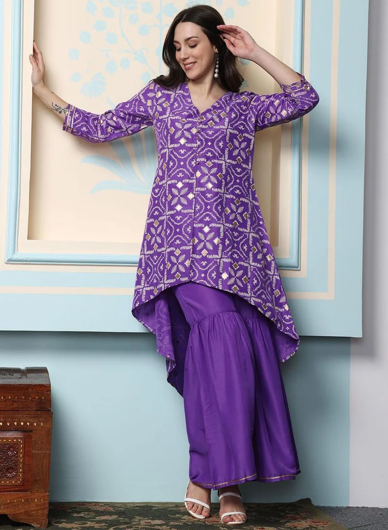 Women's Chiffon Kurta Palazzo Set Dark Magenta