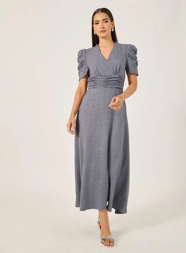 Polyester Midi Dress with Ruched Waist Detail – image 2
