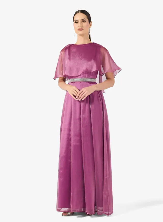 Magenta Textured Maxi A-Line Dress with Short Sleeves for Ramadan – image 4