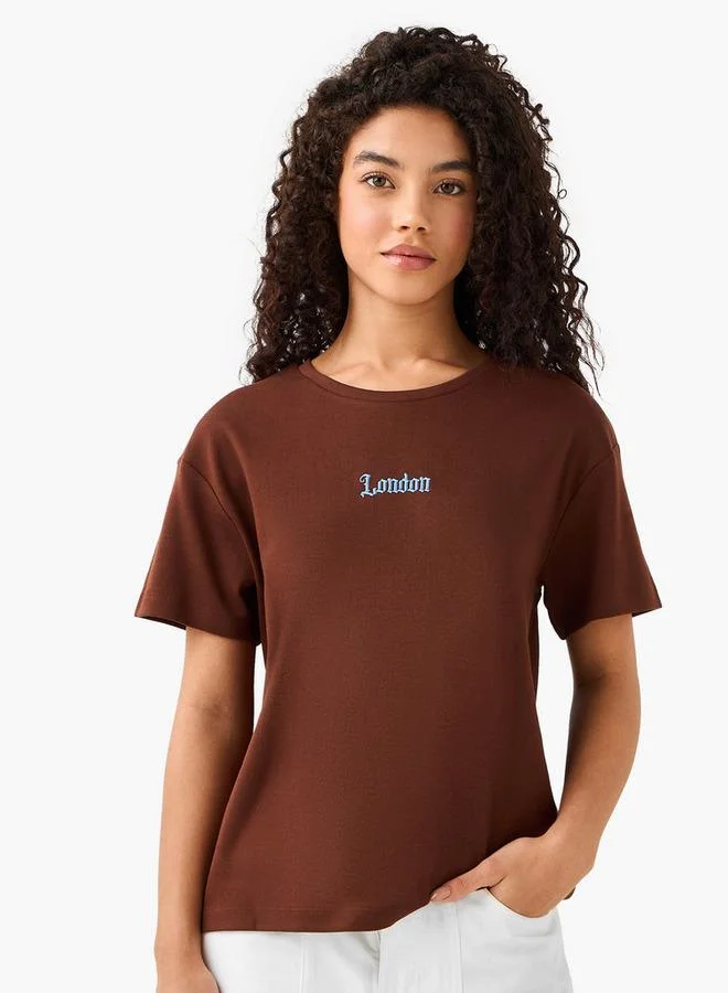 Lee Cooper Logo Print Cotton T-shirt Brown