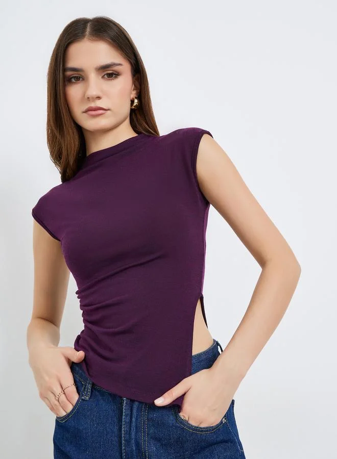 Women's Knit Mock Neck Sleeveless Top Deep Magenta