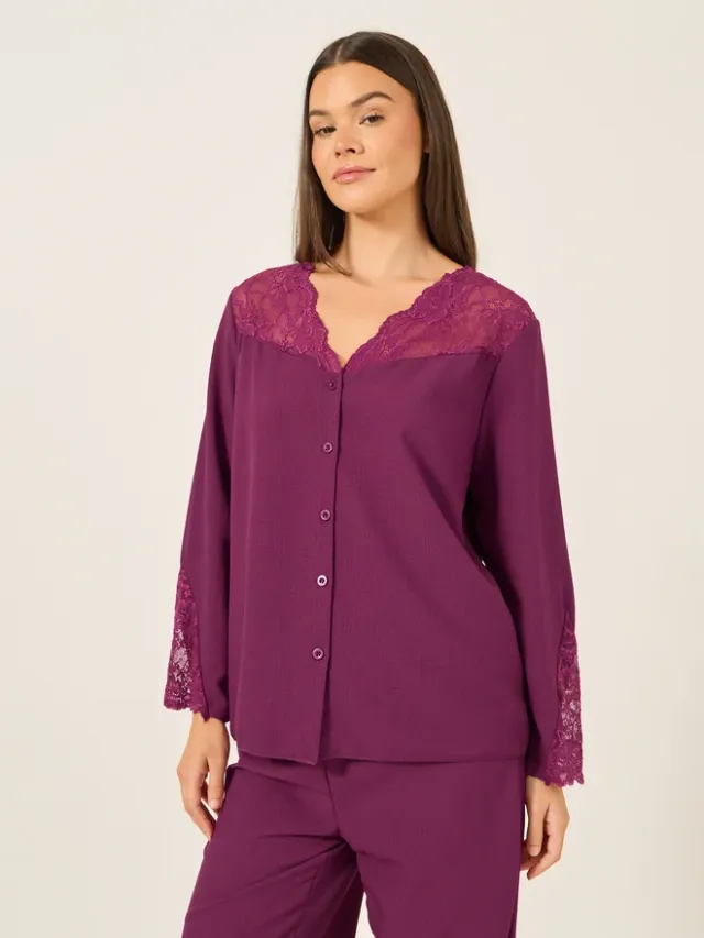 Lace Buttoned Pajama Set Blue – image 2