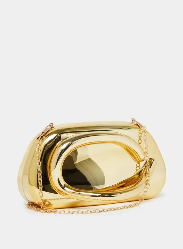Smooth Metallic Clutch with Chain Strap Golden Yellow