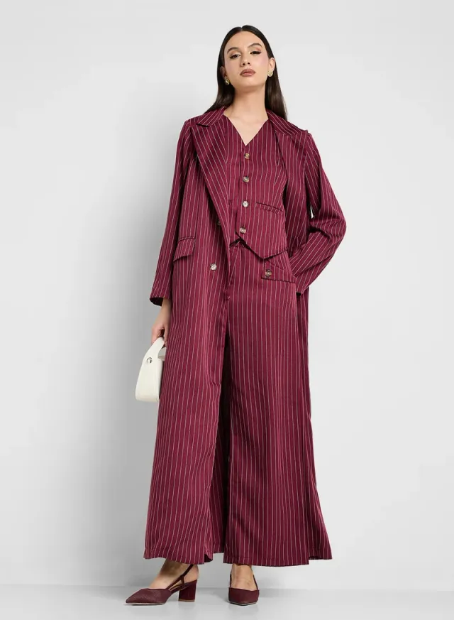 Tailored Vest and Long Jacket Set Burgundy