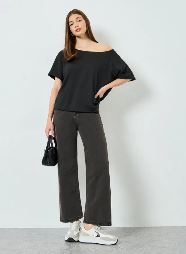 One-Shoulder Oversized T-Shirt Black – image 2