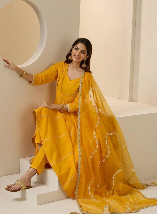 Women's Embroidered Cotton Kurta Palazzo Set Yellow