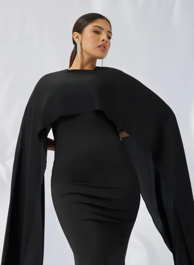 Cape Sleeve Maxi Dress Black – image 3