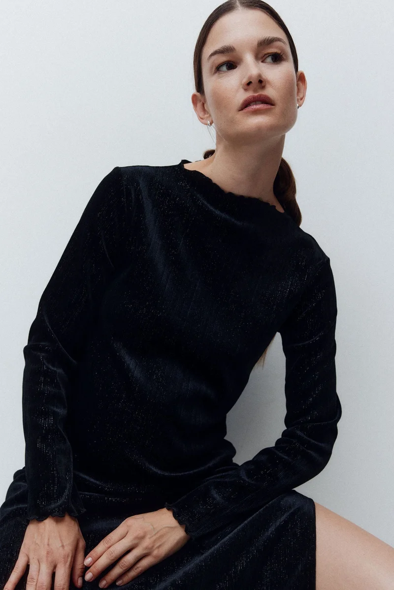MAMA Glittery Velour Dress Black