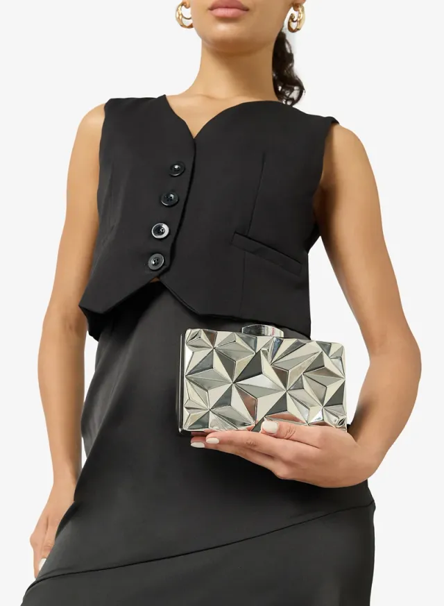 Geometric Rectangular Statement Clutch Silver – image 6