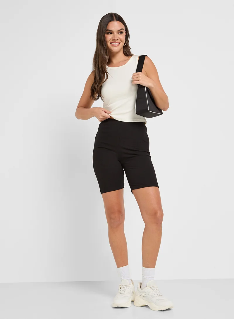 Ribbed High Waist Shorts Black