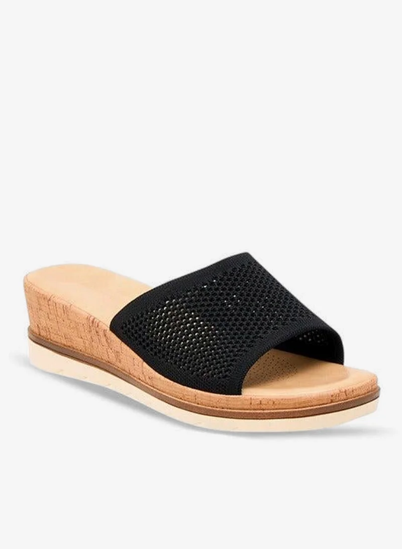 Flyknit Textured Slip-On Wedge Sandals Black