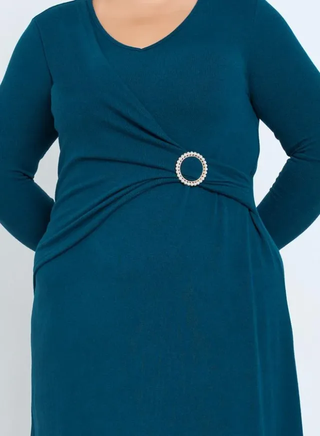 Plus Size Long Sleeve A-Line Midi Dress – image 3