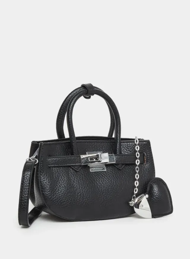 Styli Dual Handle Handbag with Heart Drop Black