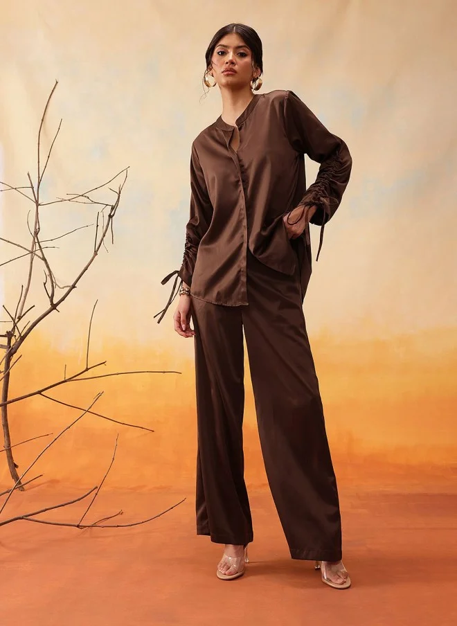 Women's Satin Co-Ord Set Brown