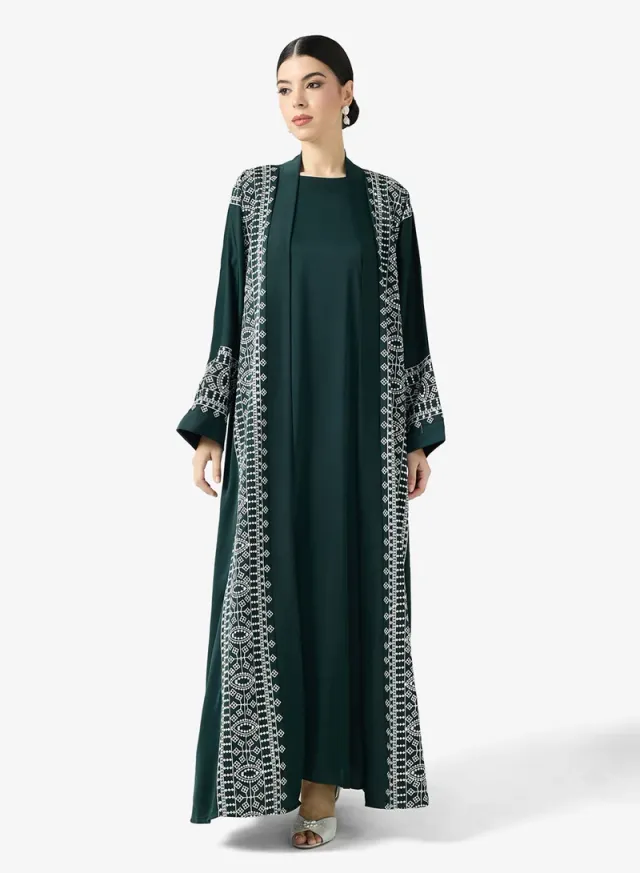 Emerald Green Embroidered Abaya with Sheila - Ramadan Set – image 6
