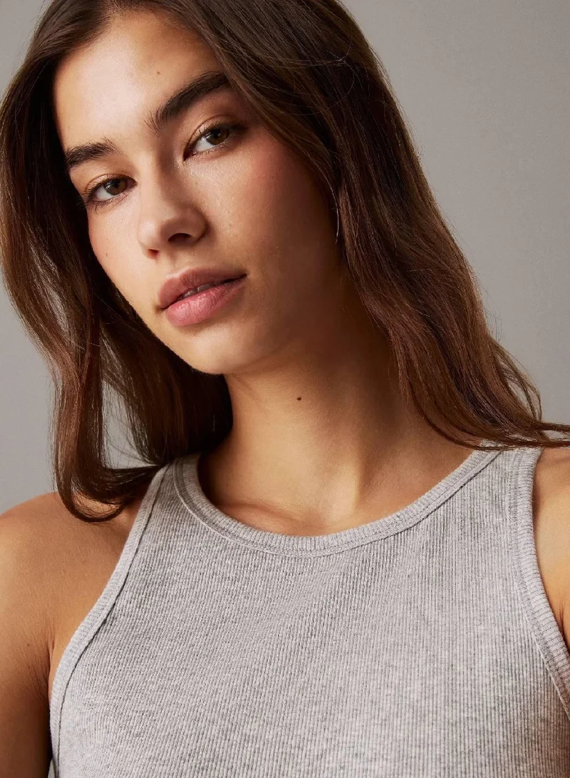 Slim Ribbed Lounge Tank Top Gray