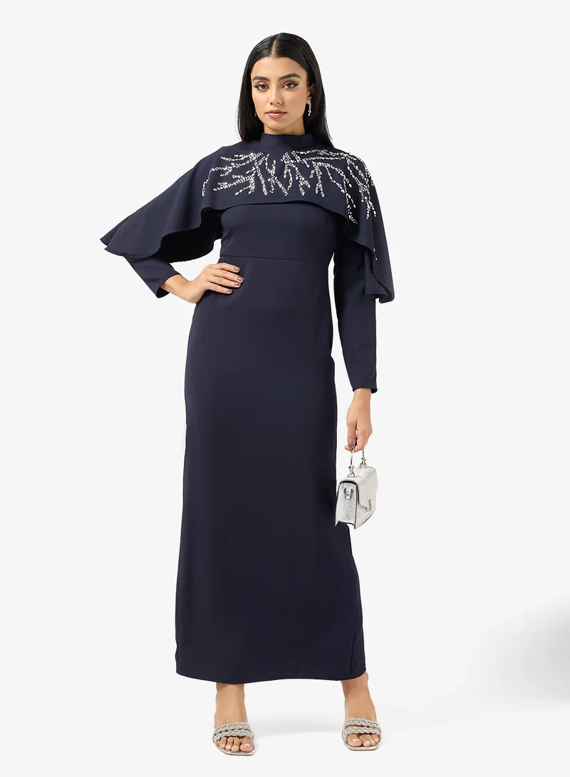 Embellished Cape Shift Dress