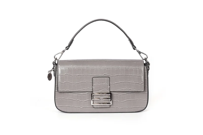 Croc-Embossed Baguette Purse