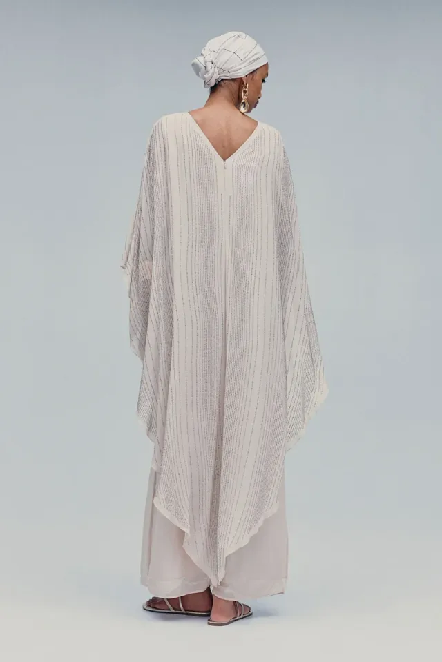 Rhinestone-Embellished Striped Evening Cape Dress – image 2