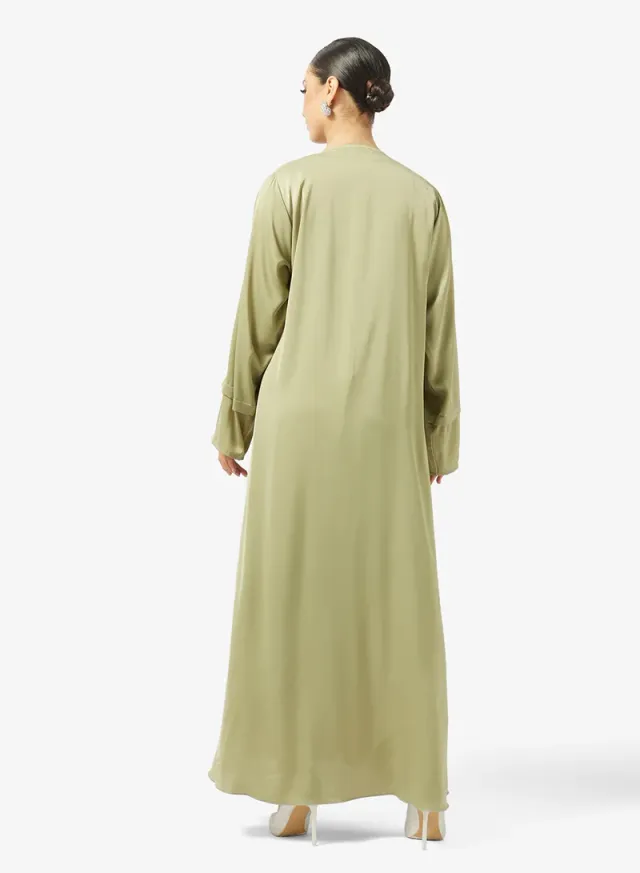 Light Green Embroidered Open Abaya with Sheila - Ramadan Wear – image 2