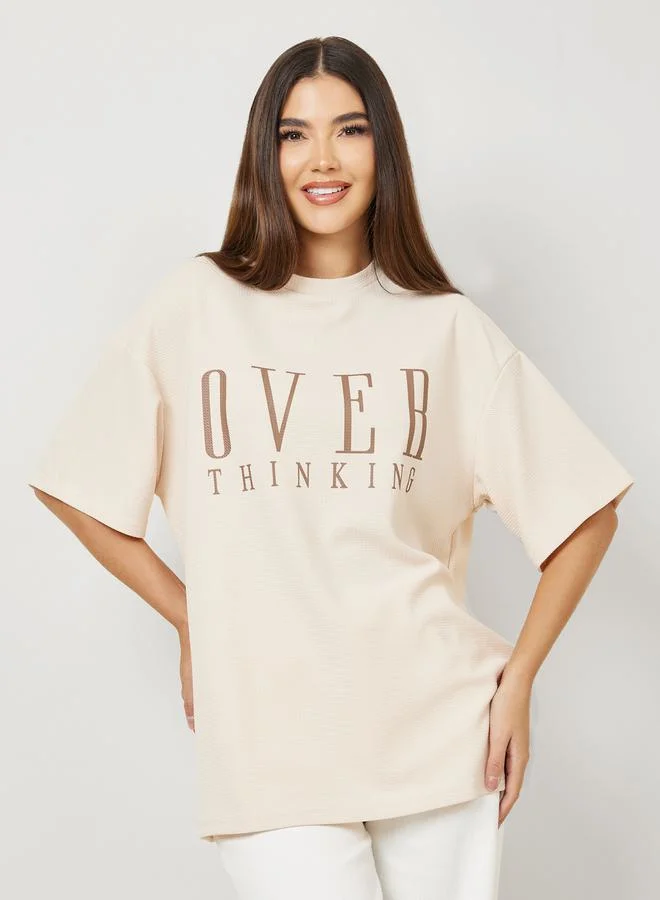 Oversized Textured Slogan T-Shirt White