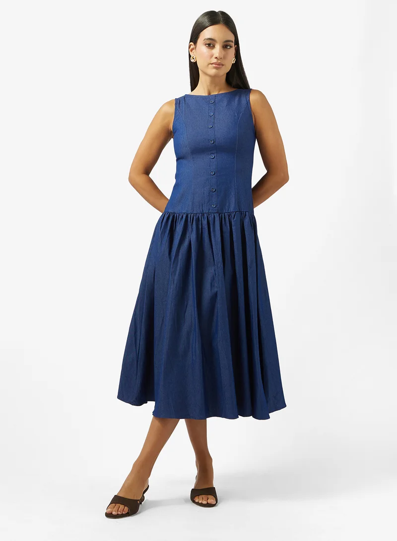 Drop Waist Hem Dress Deep Slate Blue