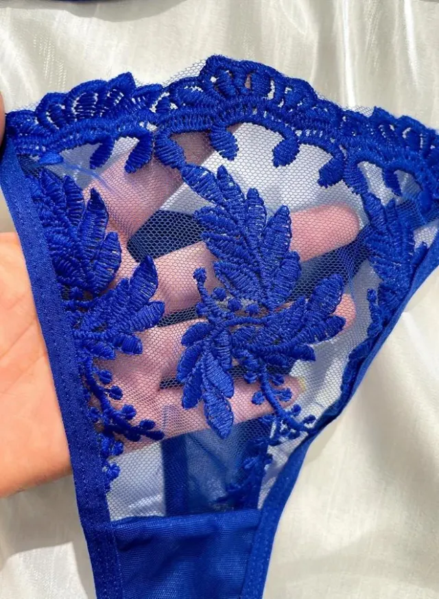 Floral Embroidered Mesh Bra & Thong Set – image 3